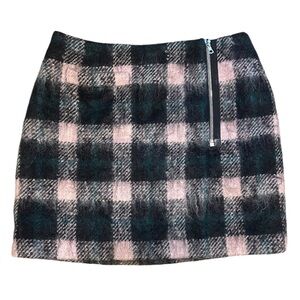 Markus Lupfer Ida Checked Plaid Wool-Blend Wrap Mini Skirt Size Small